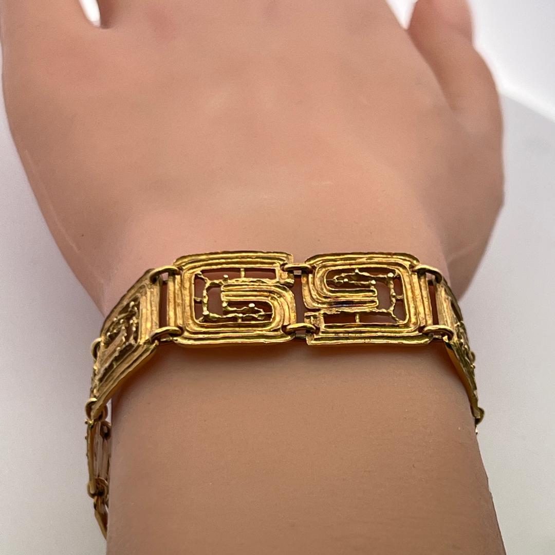 Lalounis 18K Yellow Gold Greek Key Link Vintage Bracelet Estate Jewelry