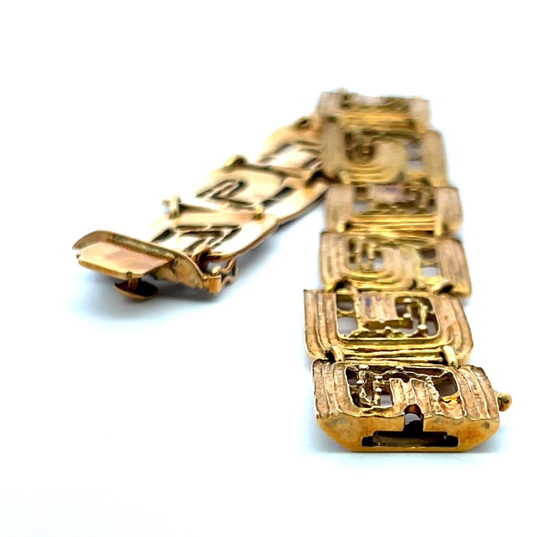 Lalounis 18K Yellow Gold Greek Key Link Vintage Bracelet Estate Jewelry