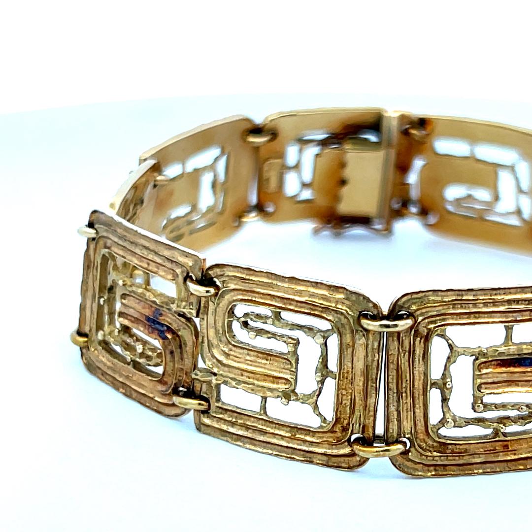 Lalounis 18K Yellow Gold Greek Key Link Vintage Bracelet Estate Jewelry
