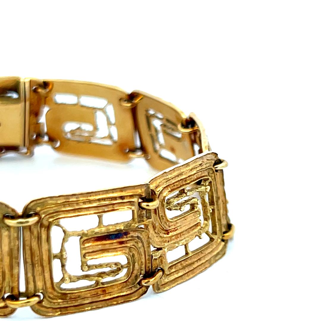 Lalounis 18K Yellow Gold Greek Key Link Vintage Bracelet Estate Jewelry