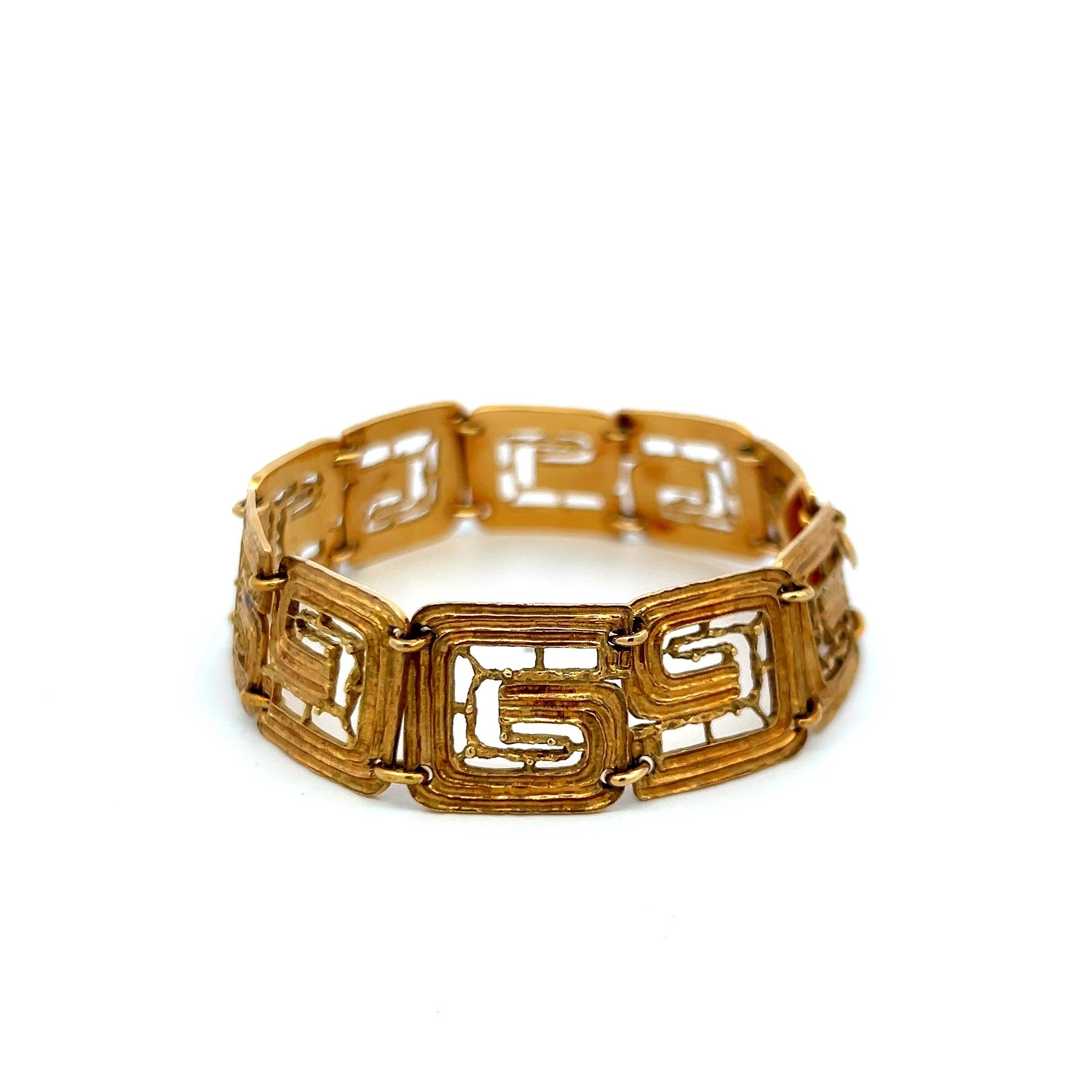 Lalounis 18K Yellow Gold Greek Key Link Vintage Bracelet Estate Jewelry