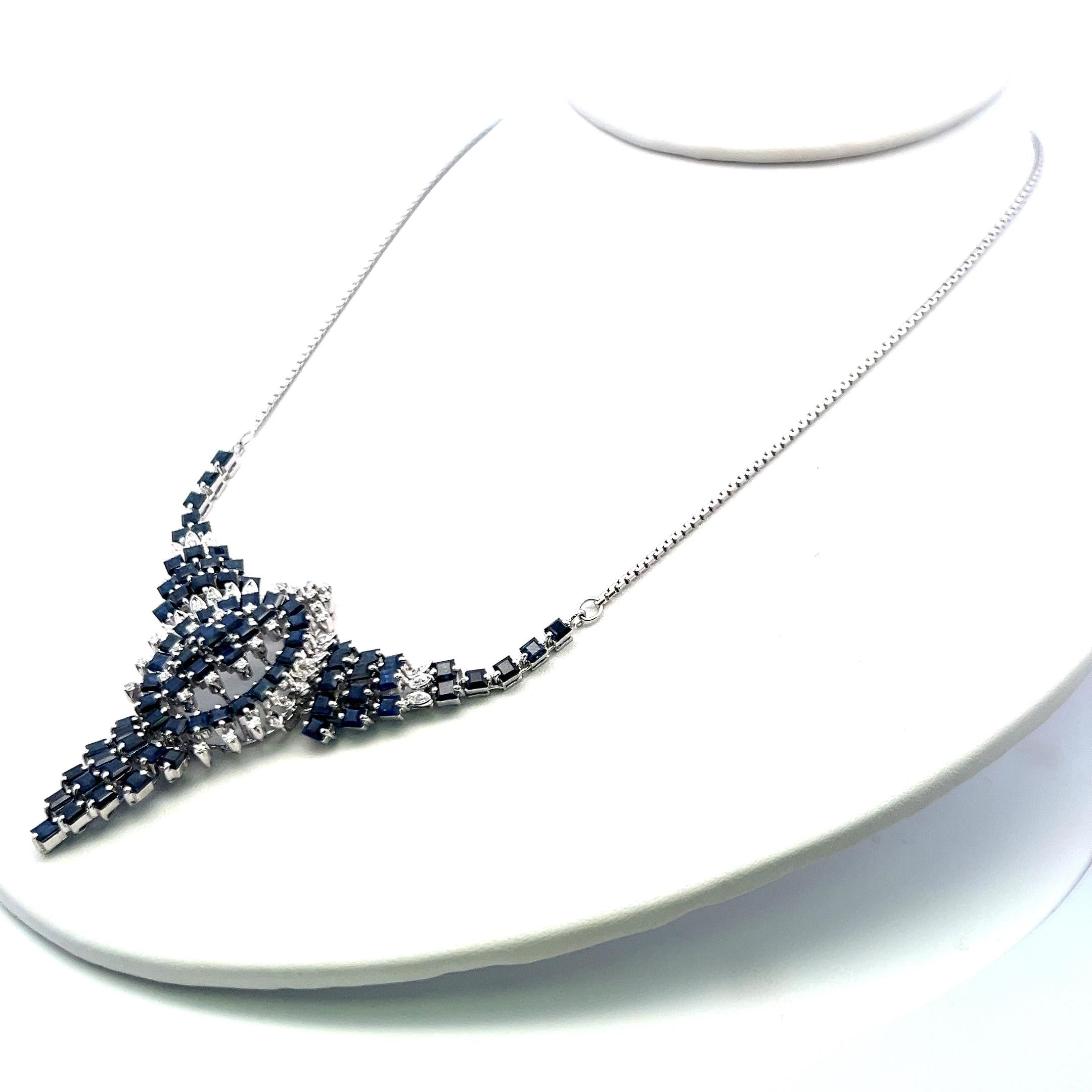 14K WG Pendant Necklace with 0.75 Carat Round G SI Diamonds & 9.6 Carat Sapphire