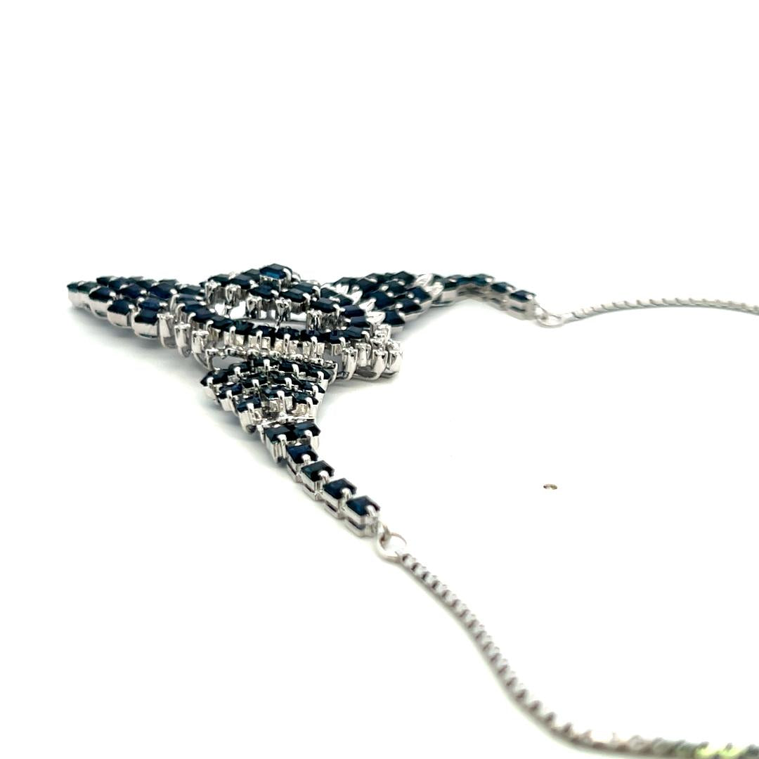 14K WG Pendant Necklace with 0.75 Carat Round G SI Diamonds & 9.6 Carat Sapphire