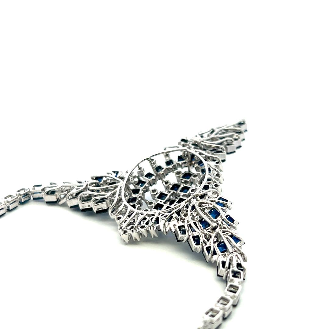 14K WG Pendant Necklace with 0.75 Carat Round G SI Diamonds & 9.6 Carat Sapphire