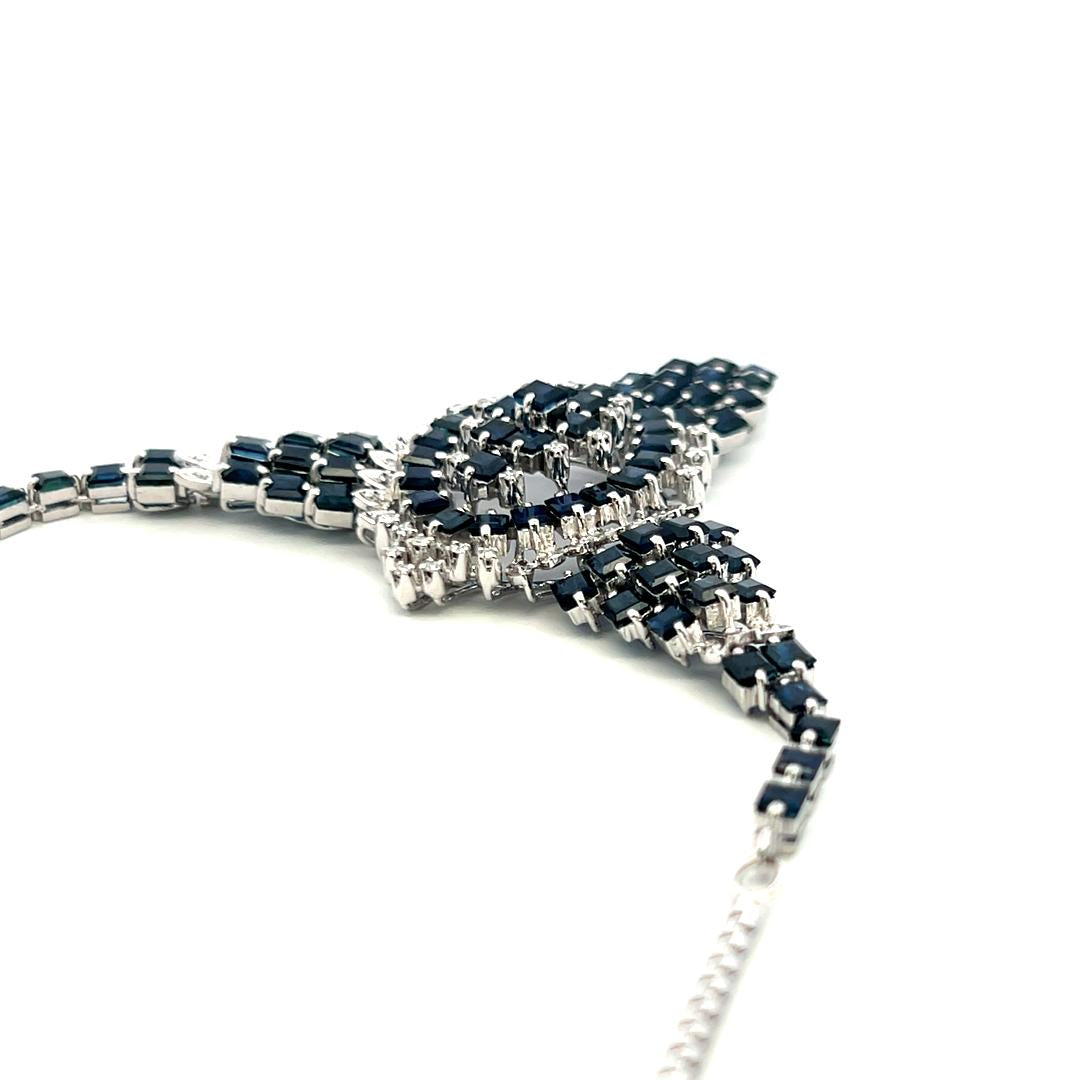 14K WG Pendant Necklace with 0.75 Carat Round G SI Diamonds & 9.6 Carat Sapphire