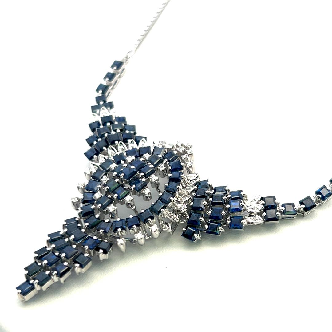 14K WG Pendant Necklace with 0.75 Carat Round G SI Diamonds & 9.6 Carat Sapphire