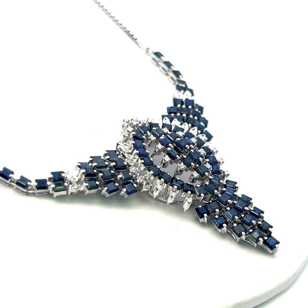 14K WG Pendant Necklace with 0.75 Carat Round G SI Diamonds & 9.6 Carat Sapphire