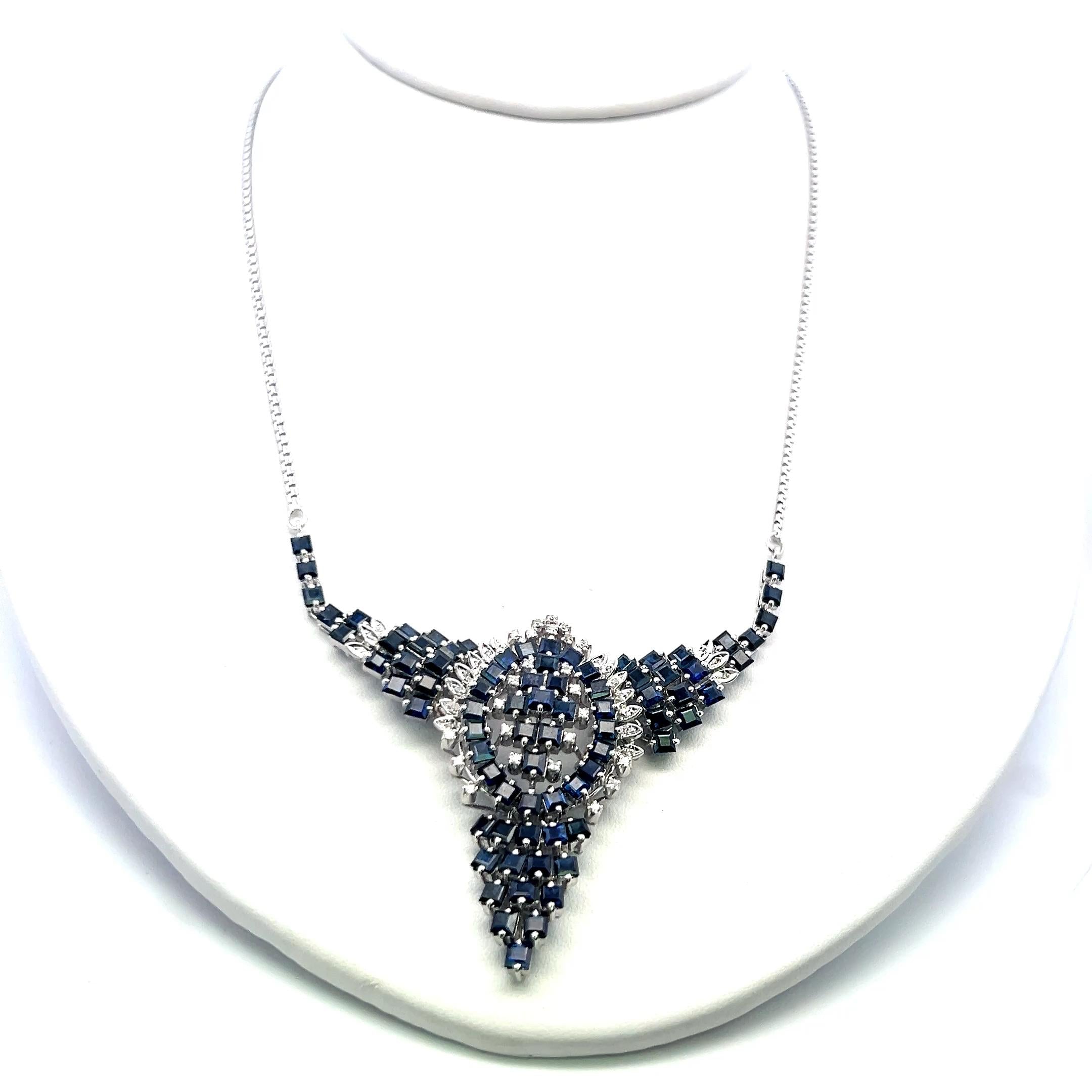 14K WG Pendant Necklace with 0.75 Carat Round G SI Diamonds & 9.6 Carat Sapphire