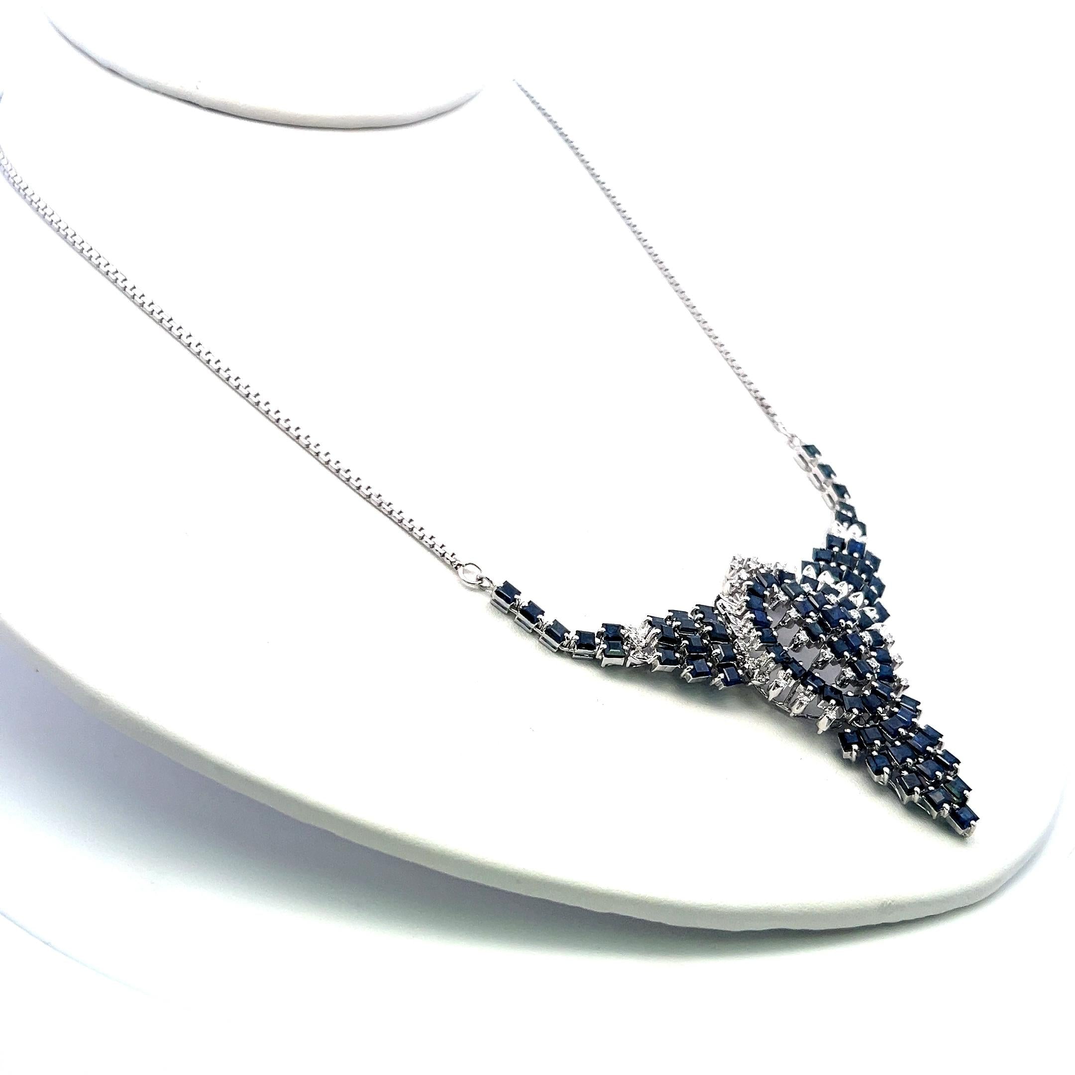 14K WG Pendant Necklace with 0.75 Carat Round G SI Diamonds & 9.6 Carat Sapphire