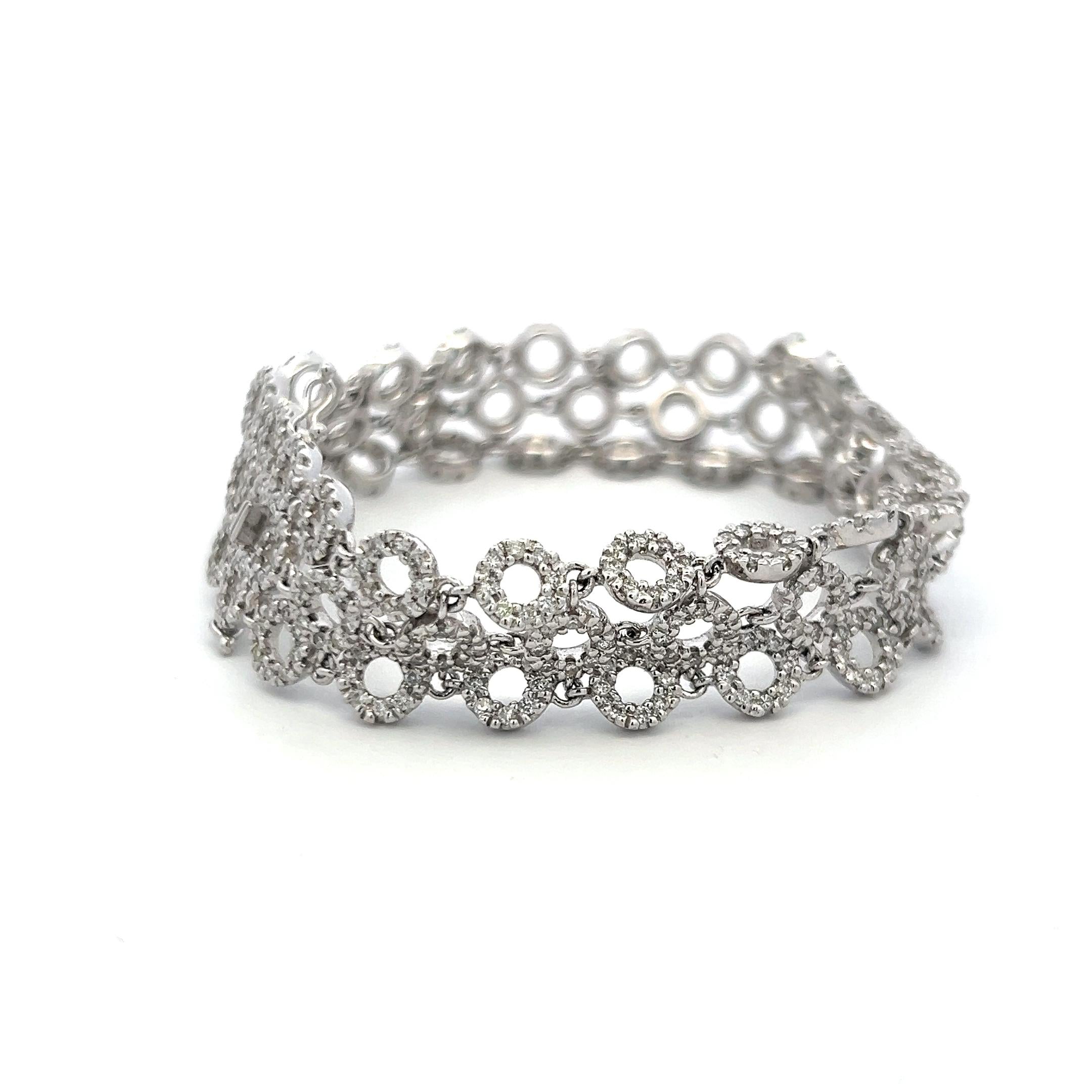 Vintage 18K White Gold Link Bracelet with 5 Carat Round H-SI Diamonds