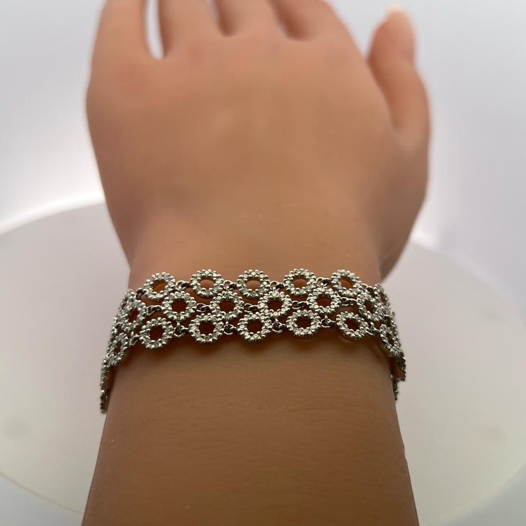 Vintage 18K White Gold Link Bracelet with 5 Carat Round H-SI Diamonds