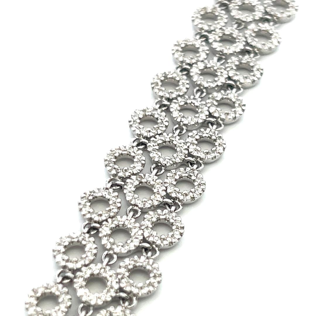 Vintage 18K White Gold Link Bracelet with 5 Carat Round H-SI Diamonds