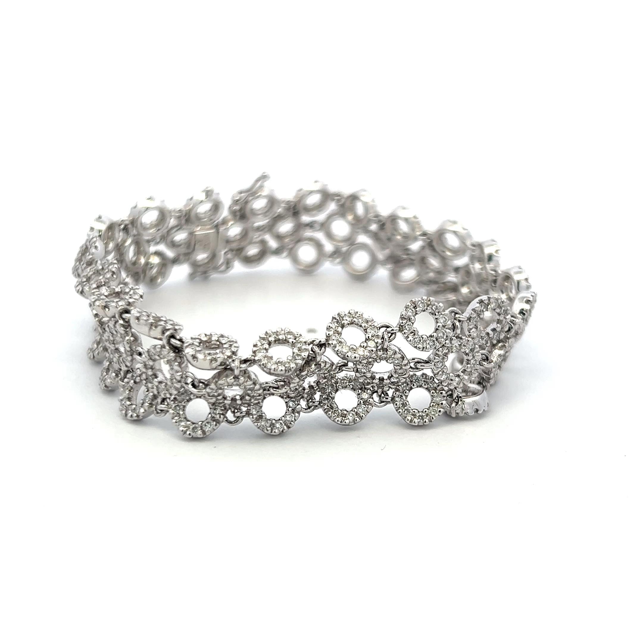 Vintage 18K White Gold Link Bracelet with 5 Carat Round H-SI Diamonds