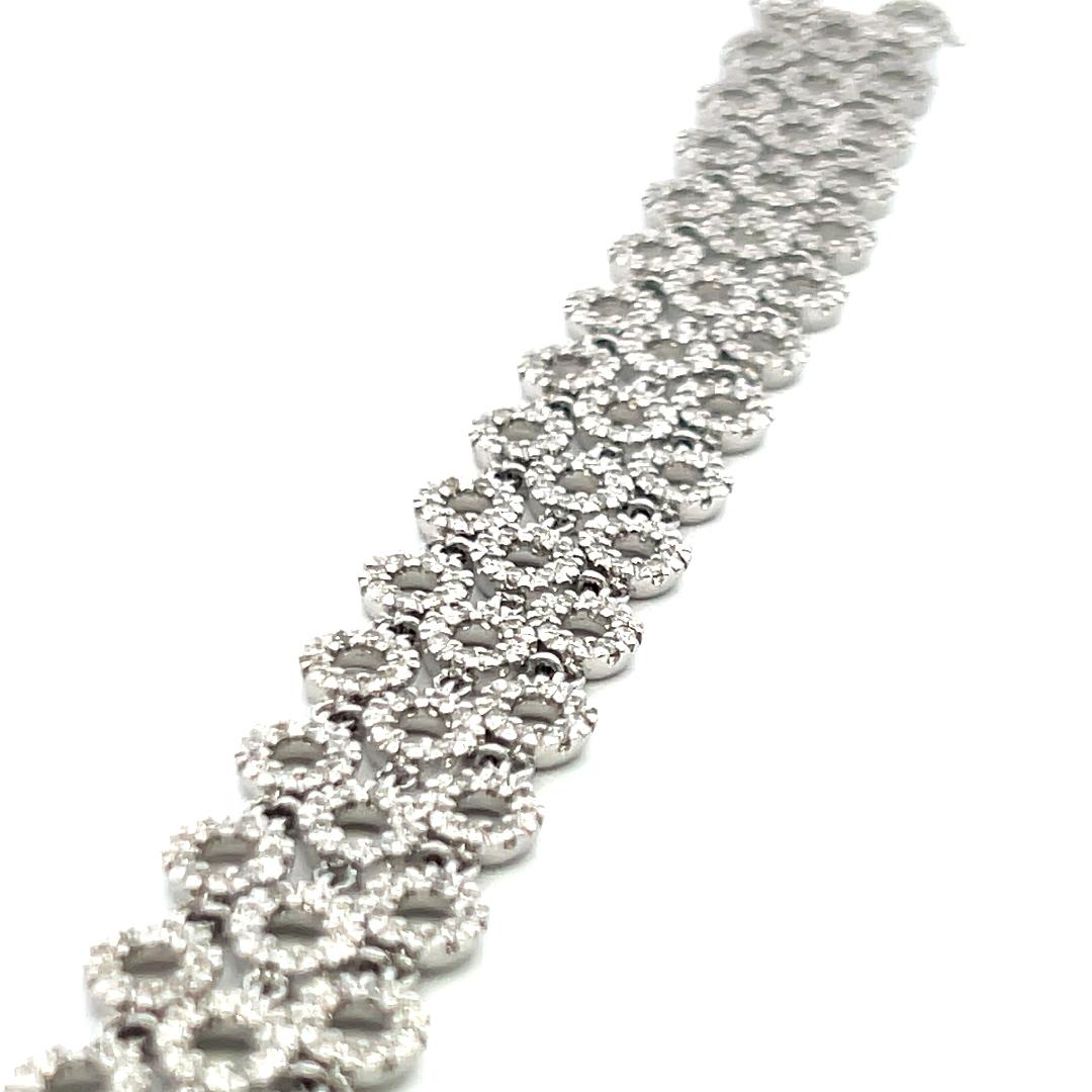 Vintage 18K White Gold Link Bracelet with 5 Carat Round H-SI Diamonds
