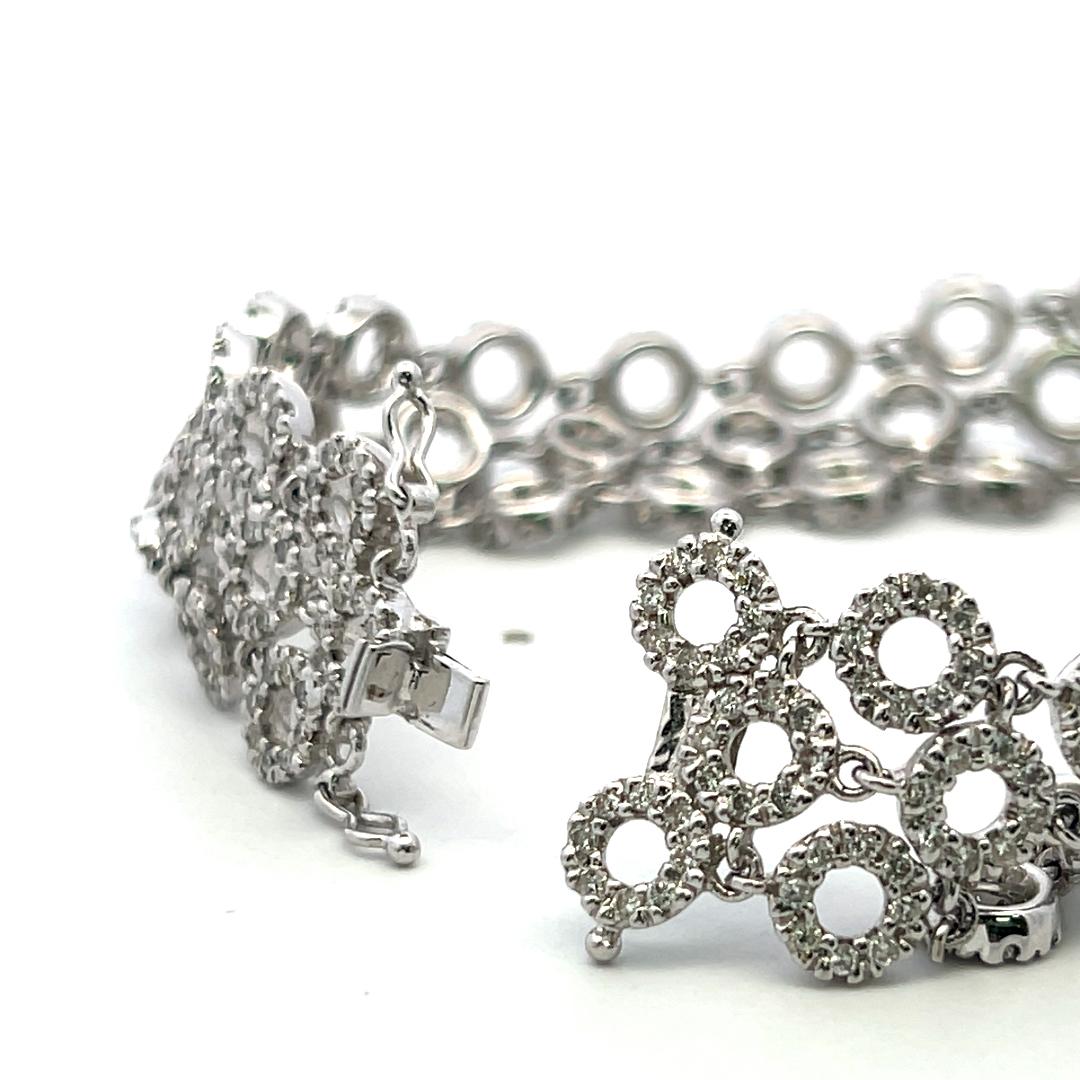 Vintage 18K White Gold Link Bracelet with 5 Carat Round H-SI Diamonds