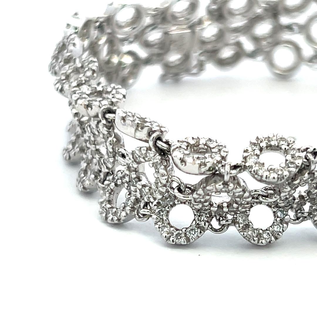 Vintage 18K White Gold Link Bracelet with 5 Carat Round H-SI Diamonds