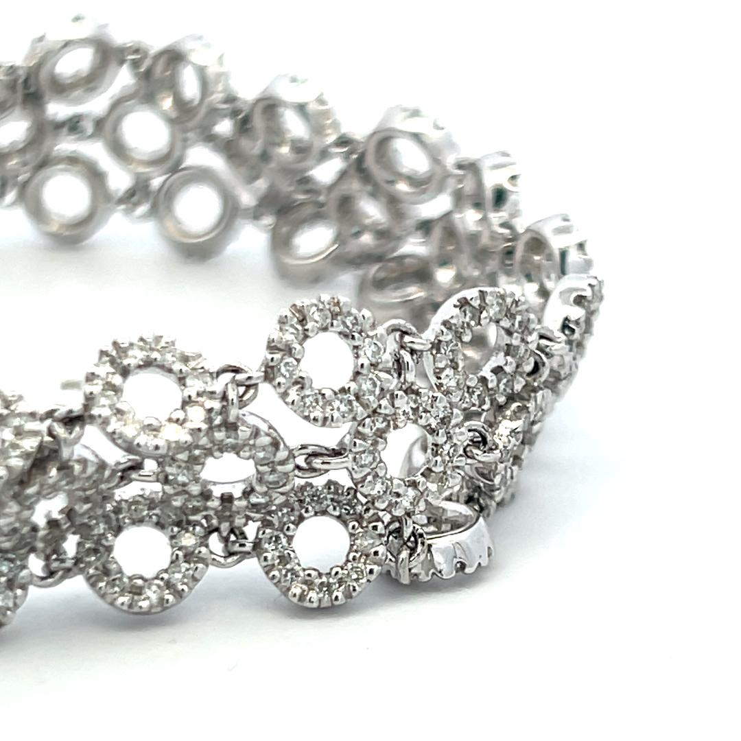 Vintage 18K White Gold Link Bracelet with 5 Carat Round H-SI Diamonds