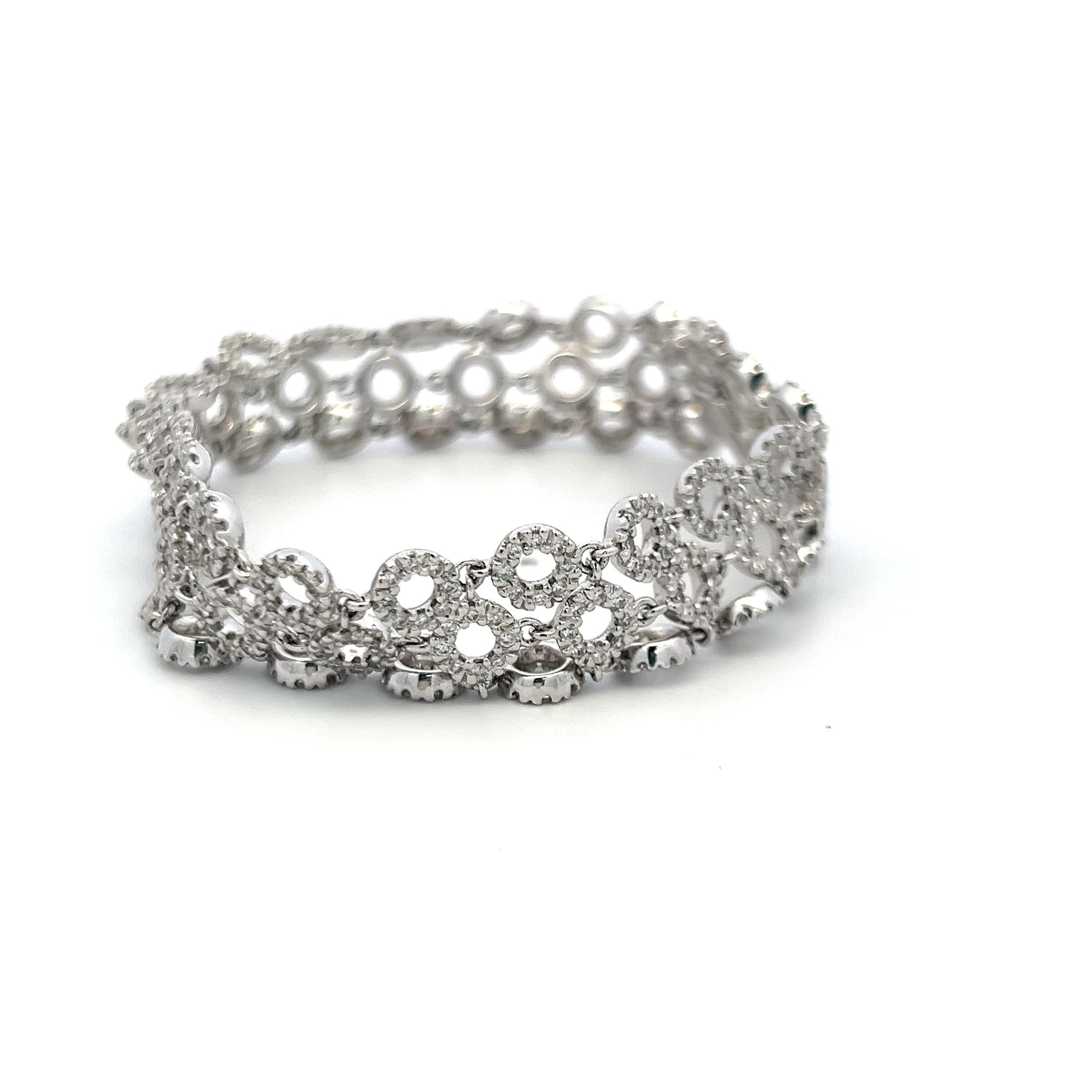 Vintage 18K White Gold Link Bracelet with 5 Carat Round H-SI Diamonds