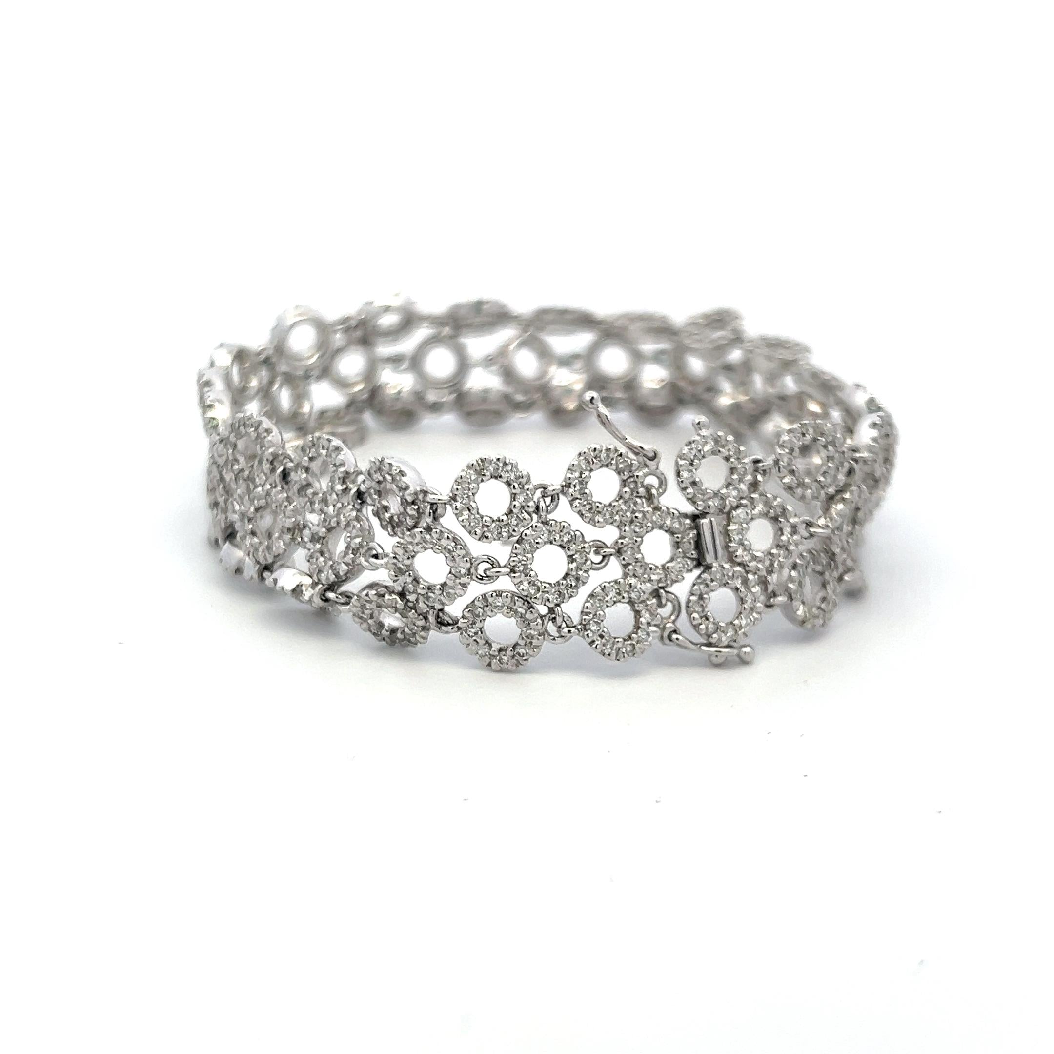 Vintage 18K White Gold Link Bracelet with 5 Carat Round H-SI Diamonds