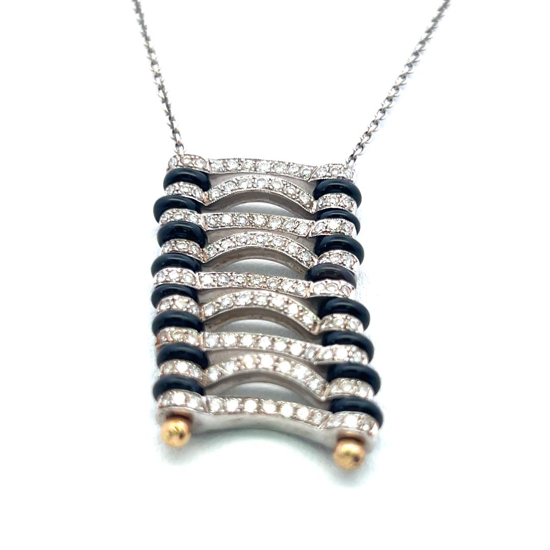 Vintage 18K White Gold Pendant Necklace with 1.17 Carat Round H-SI Diamonds 18in