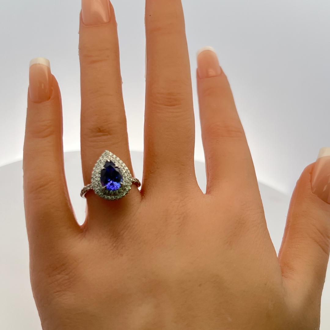 Tiffany & Co Platinum Engagement Ring 0.77 Carat Diamonds & 1.76 Carat Tanzanite
