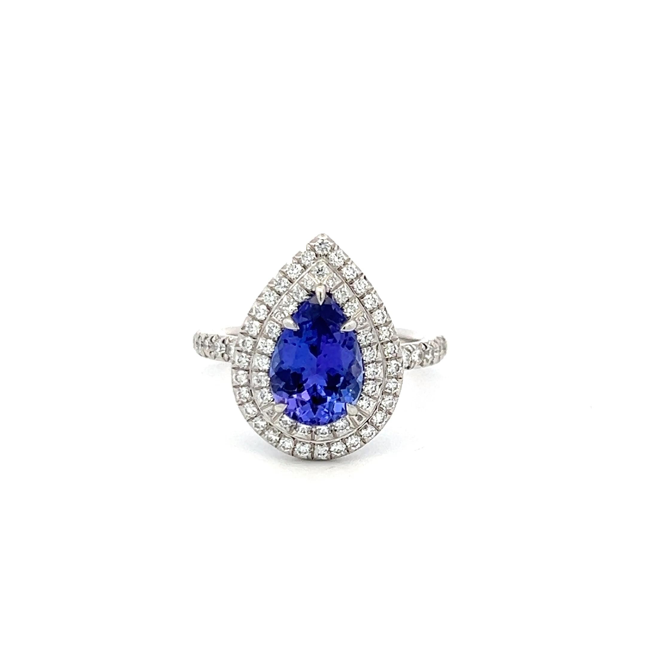 Tiffany & Co Platinum Engagement Ring 0.77 Carat Diamonds & 1.76 Carat Tanzanite
