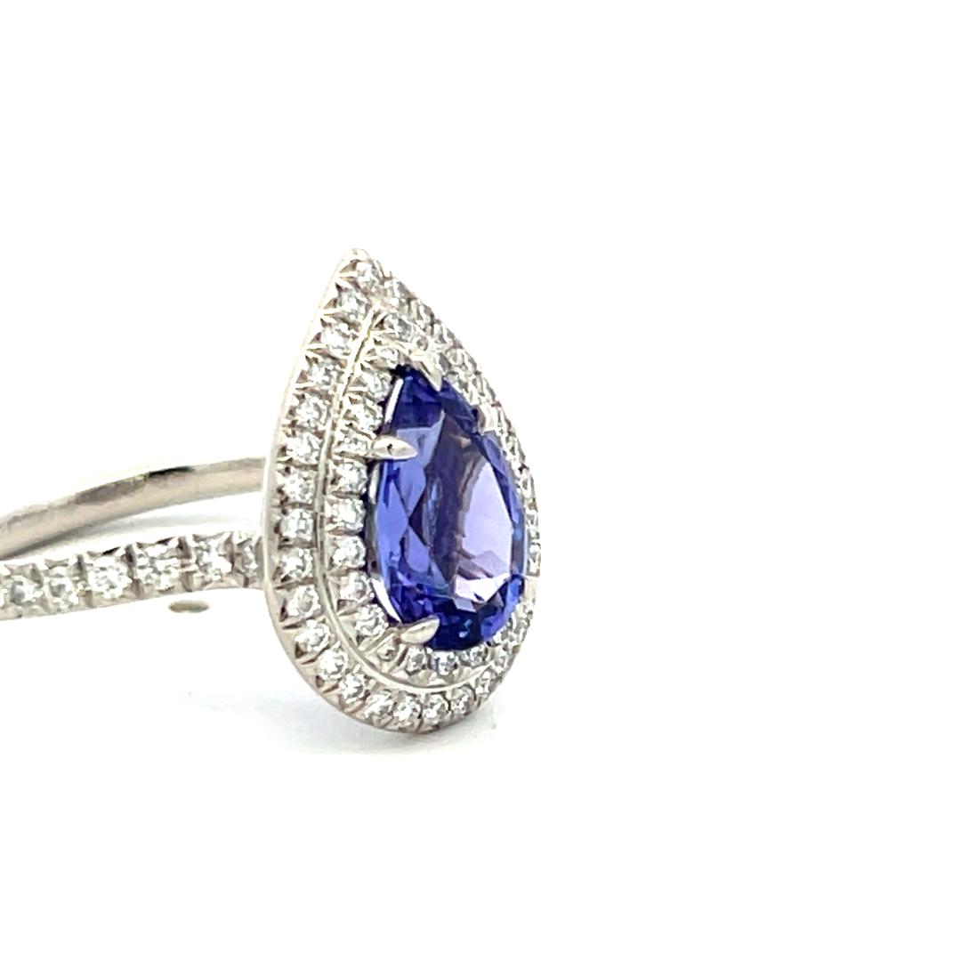 Tiffany & Co Platinum Engagement Ring 0.77 Carat Diamonds & 1.76 Carat Tanzanite