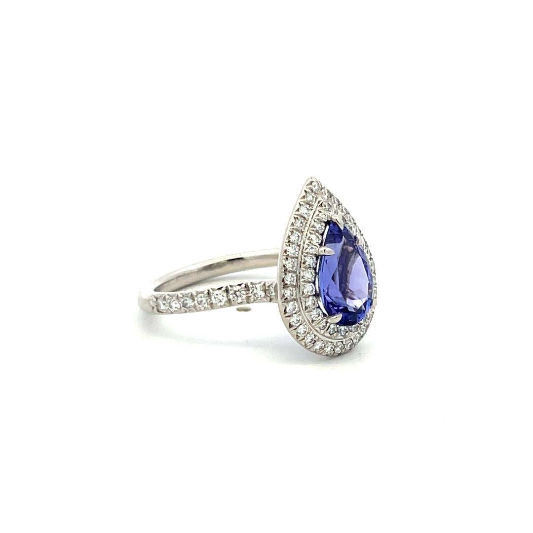 Tiffany & Co Platinum Engagement Ring 0.77 Carat Diamonds & 1.76 Carat Tanzanite