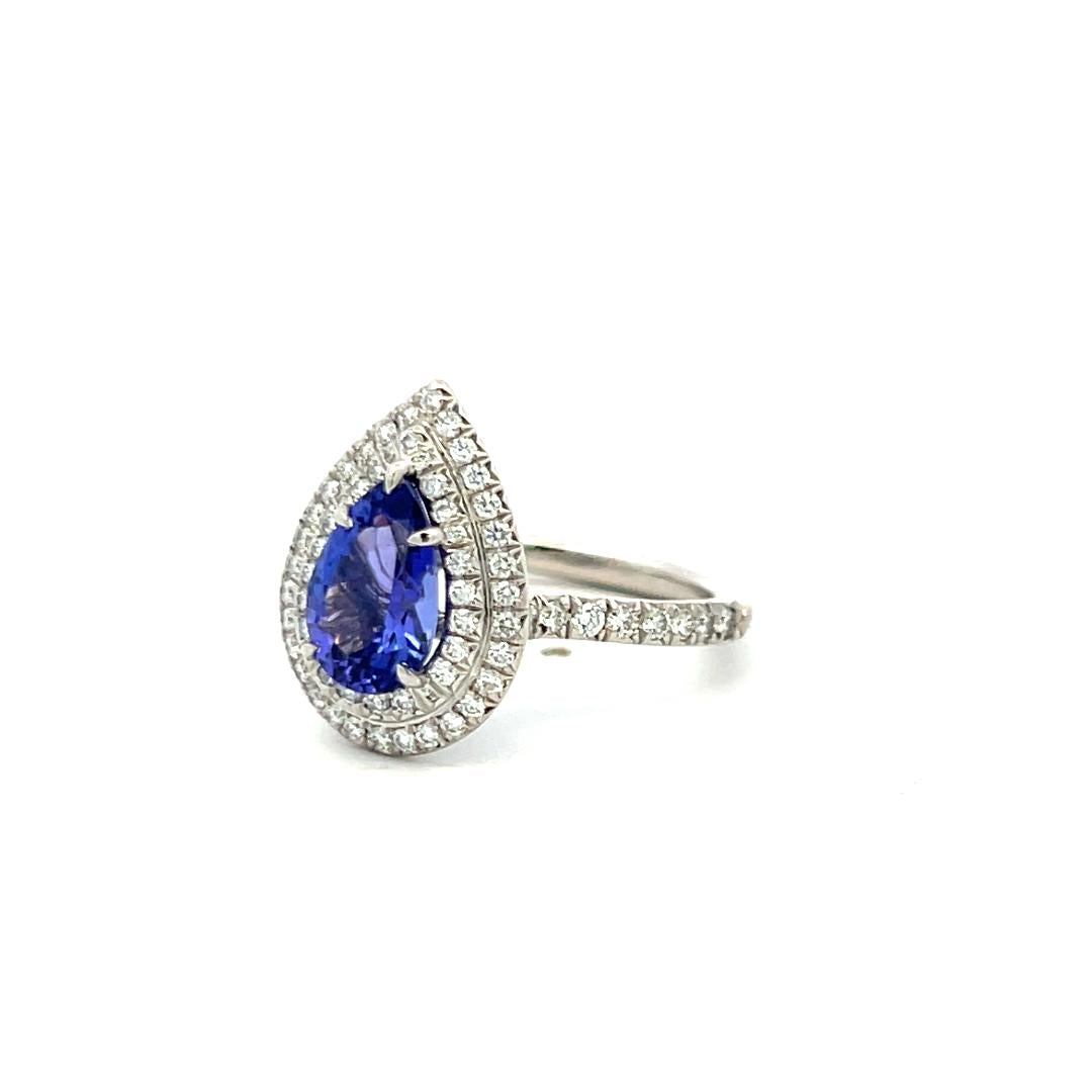Tiffany & Co Platinum Engagement Ring 0.77 Carat Diamonds & 1.76 Carat Tanzanite