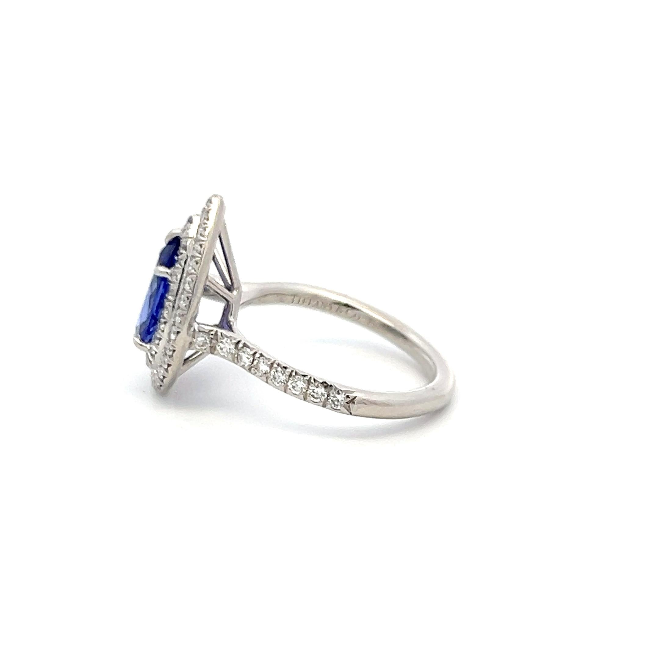 Tiffany & Co Platinum Engagement Ring 0.77 Carat Diamonds & 1.76 Carat Tanzanite