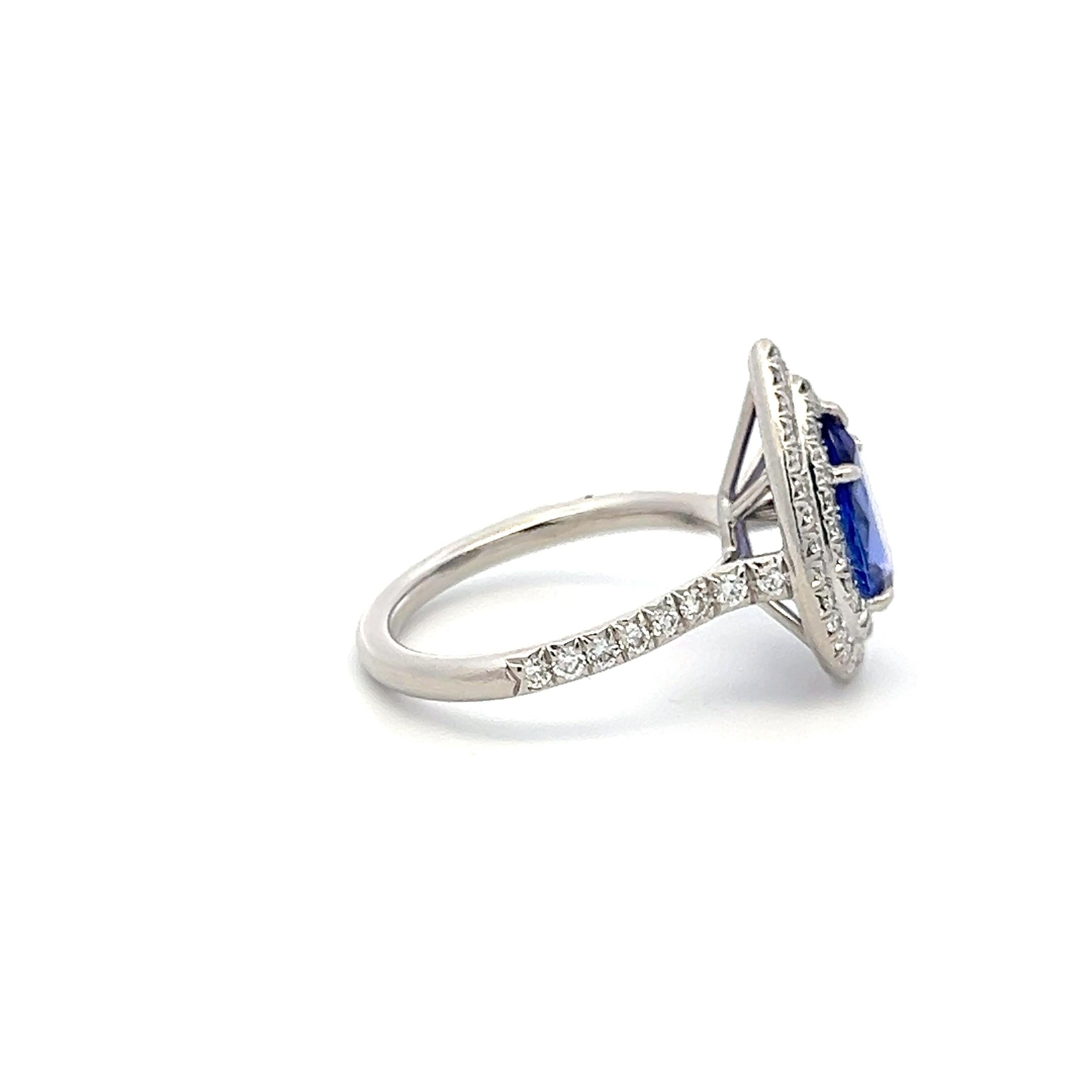 Tiffany & Co Platinum Engagement Ring 0.77 Carat Diamonds & 1.76 Carat Tanzanite