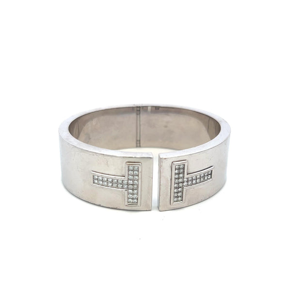 Tiffany & Co 0.90 Carat Round Brilliant Diamond 18K White Gold Bangle Bracelet