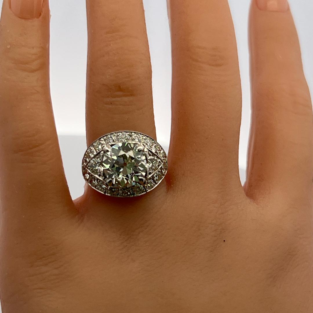 Platinum Engagement Ring with 6.56ct Old European Cut & Round Diamonds L VS1 GIA
