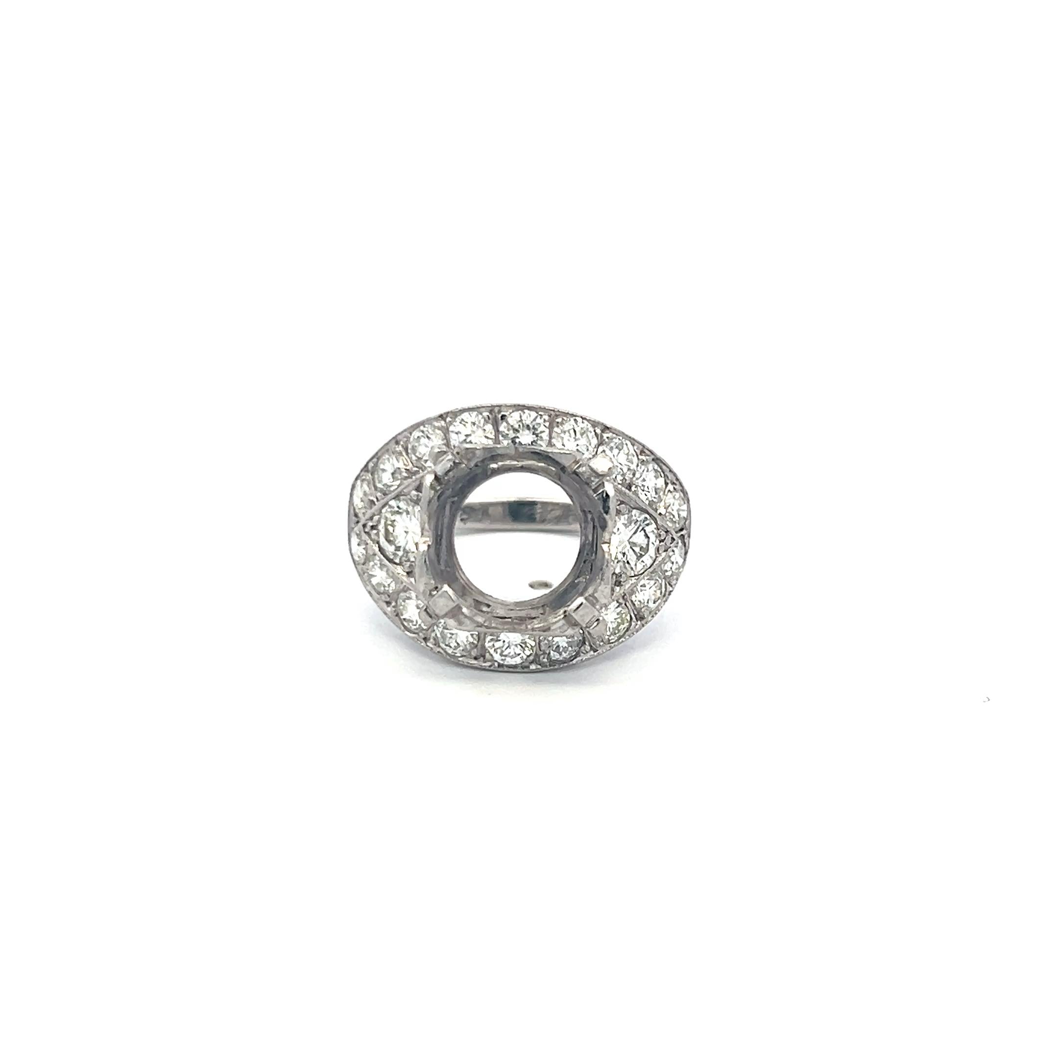 Vintage Platinum Semi Mount Ring with 2.20 Ct Brilliant Diamonds Fits 4+ Carat