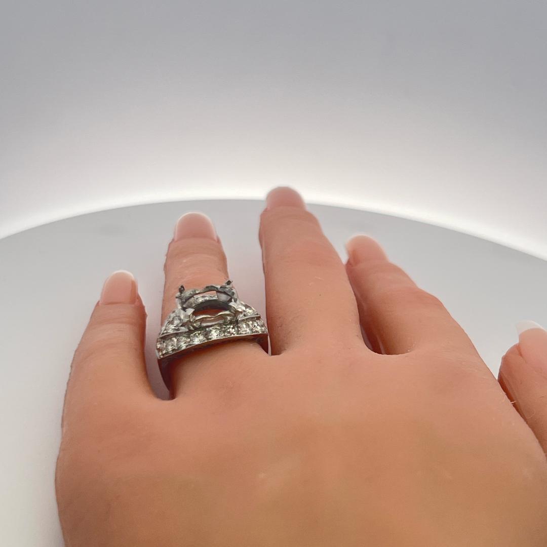 Vintage Platinum Semi Mount Ring with 2.20 Ct Brilliant Diamonds Fits 4+ Carat