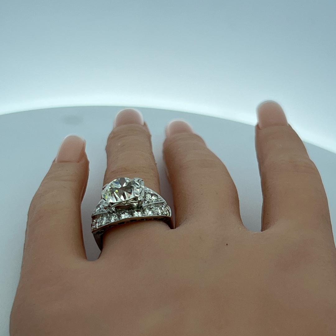 Platinum Engagement Ring with 6.56ct Old European Cut & Round Diamonds L VS1 GIA