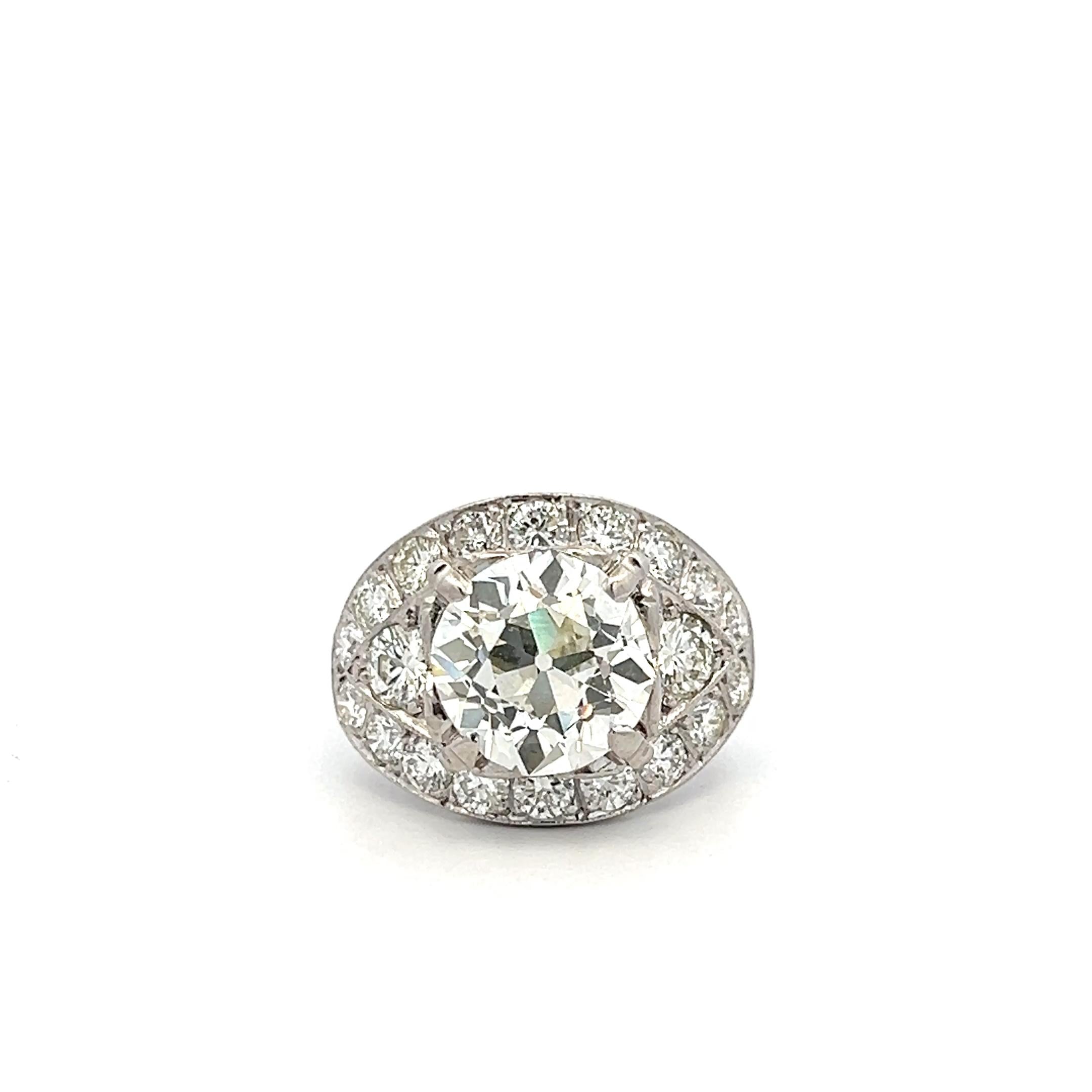 Platinum Engagement Ring with 6.56ct Old European Cut & Round Diamonds L VS1 GIA