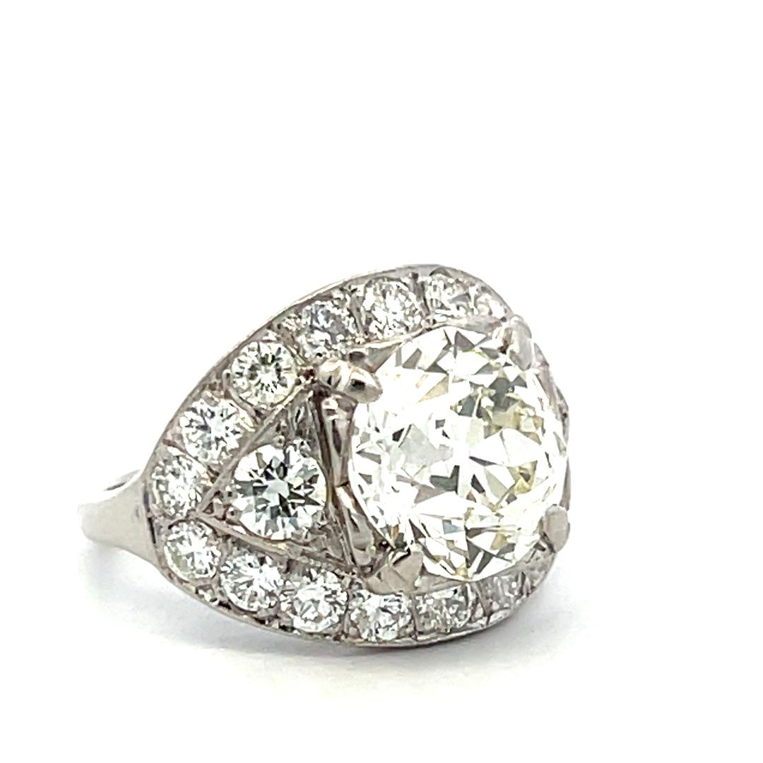 Platinum Engagement Ring with 6.56ct Old European Cut & Round Diamonds L VS1 GIA