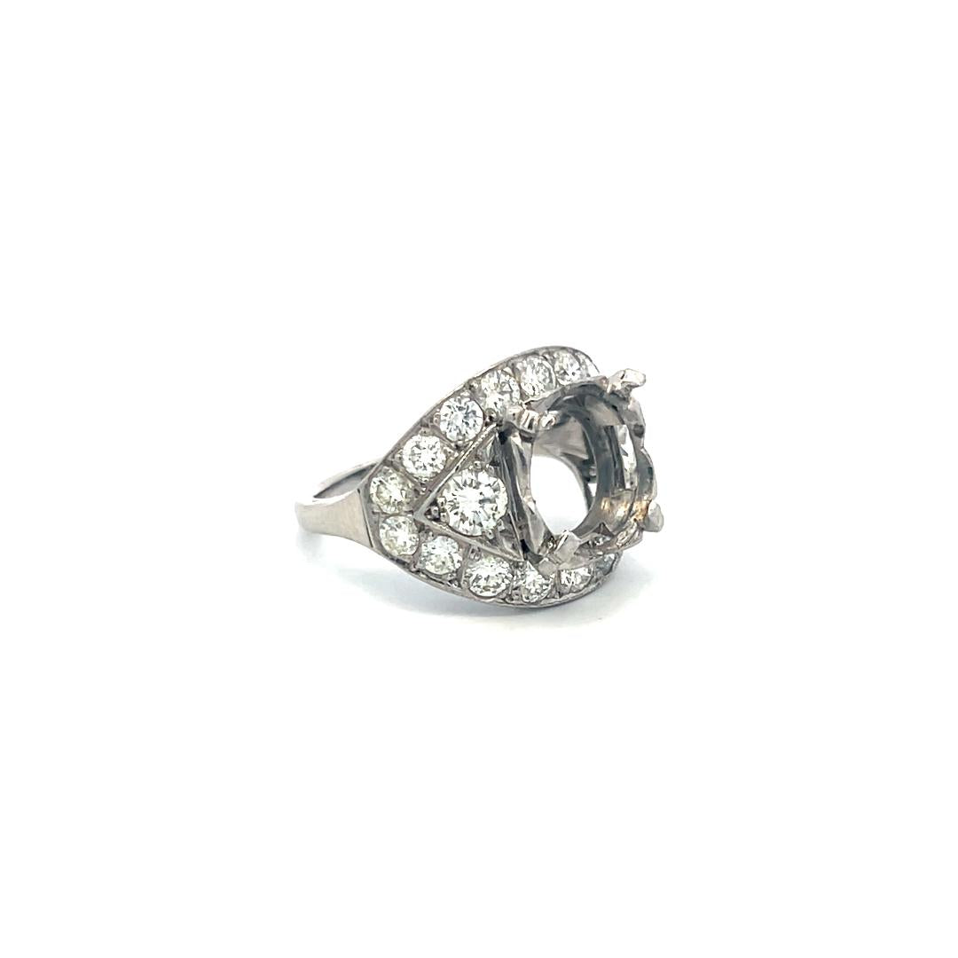 Vintage Platinum Semi Mount Ring with 2.20 Ct Brilliant Diamonds Fits 4+ Carat