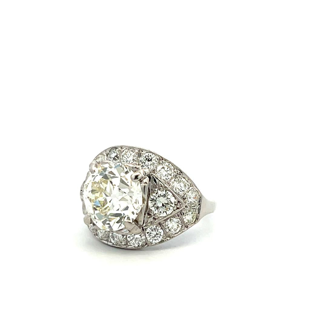 Platinum Engagement Ring with 6.56ct Old European Cut & Round Diamonds L VS1 GIA
