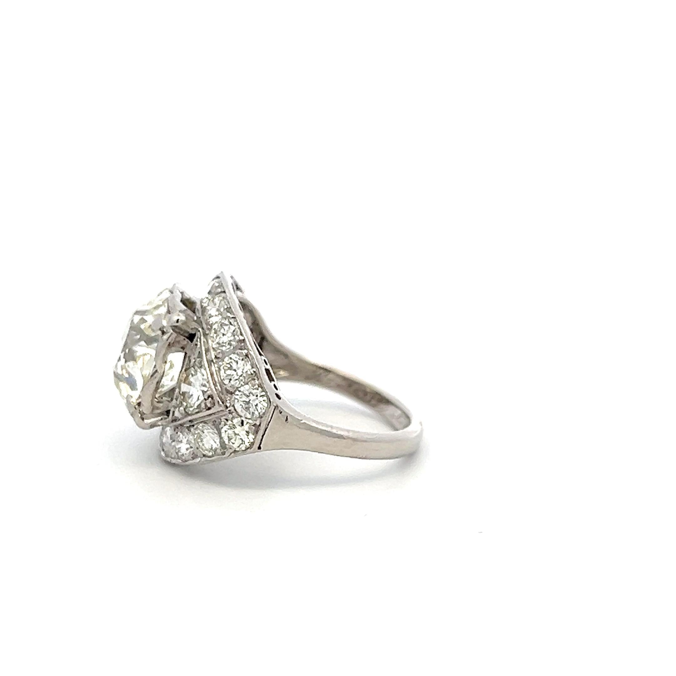 Platinum Engagement Ring with 6.56ct Old European Cut & Round Diamonds L VS1 GIA