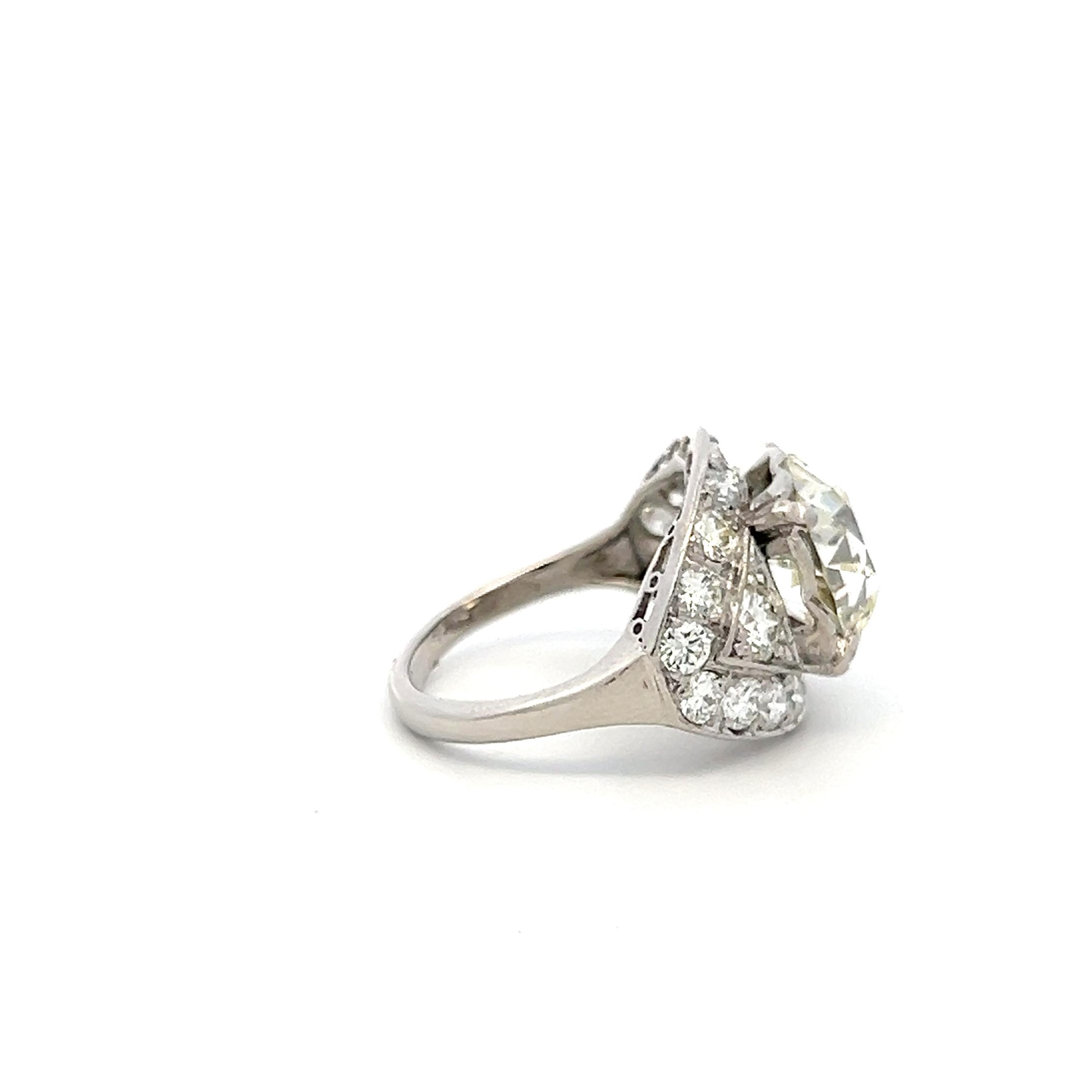 Platinum Engagement Ring with 6.56ct Old European Cut & Round Diamonds L VS1 GIA