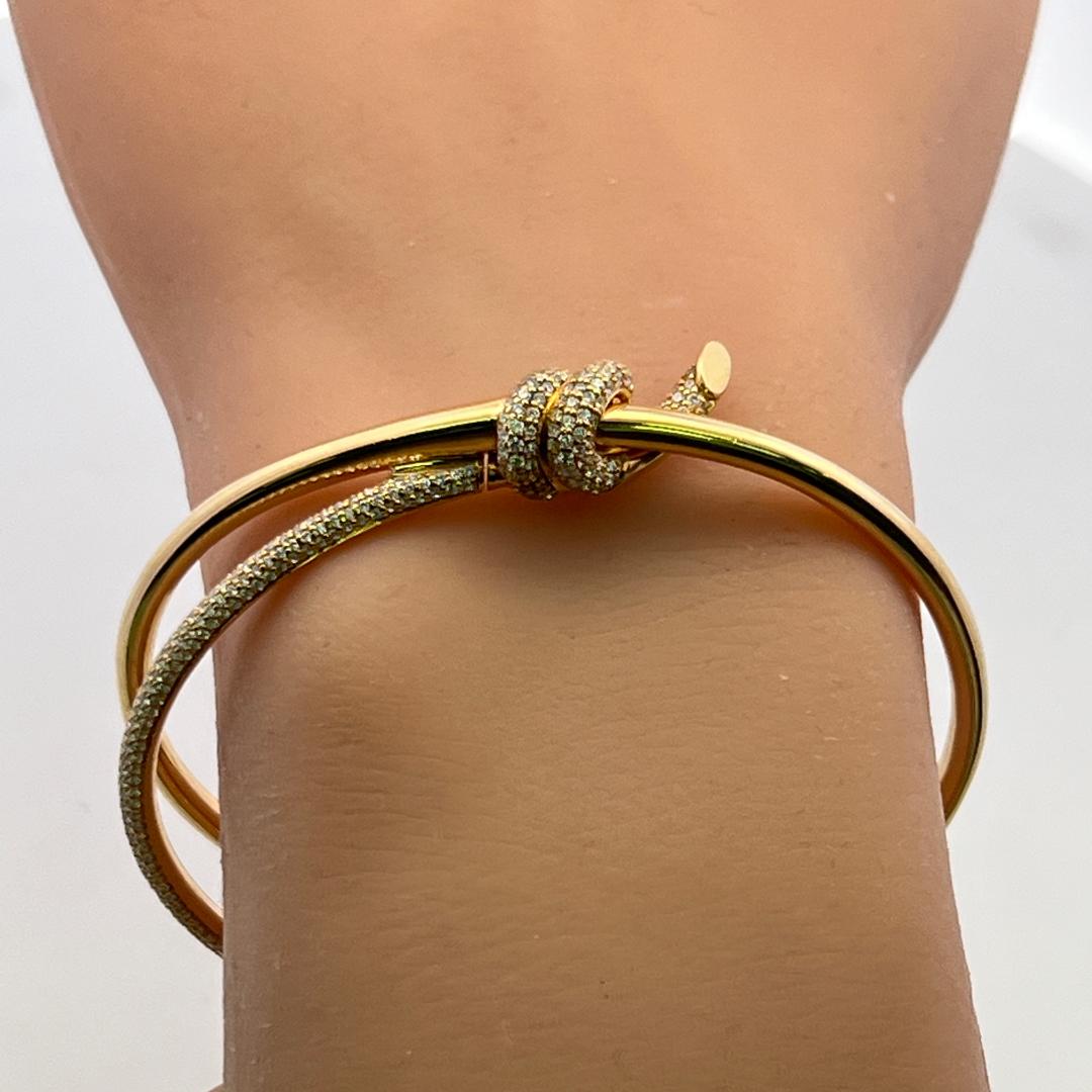 Tiffany & Co 18K Yellow Gold Bangle Bracelet with 2.24 Carat Round F VS Diamonds