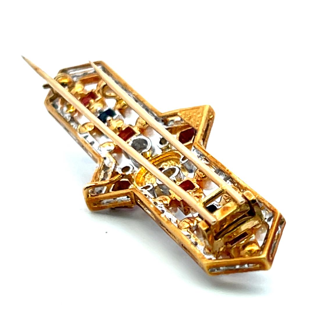Ruby Sapphire & Diamond 18K Yellow Gold Vintage Pin Brooch 1.04ct Diamond