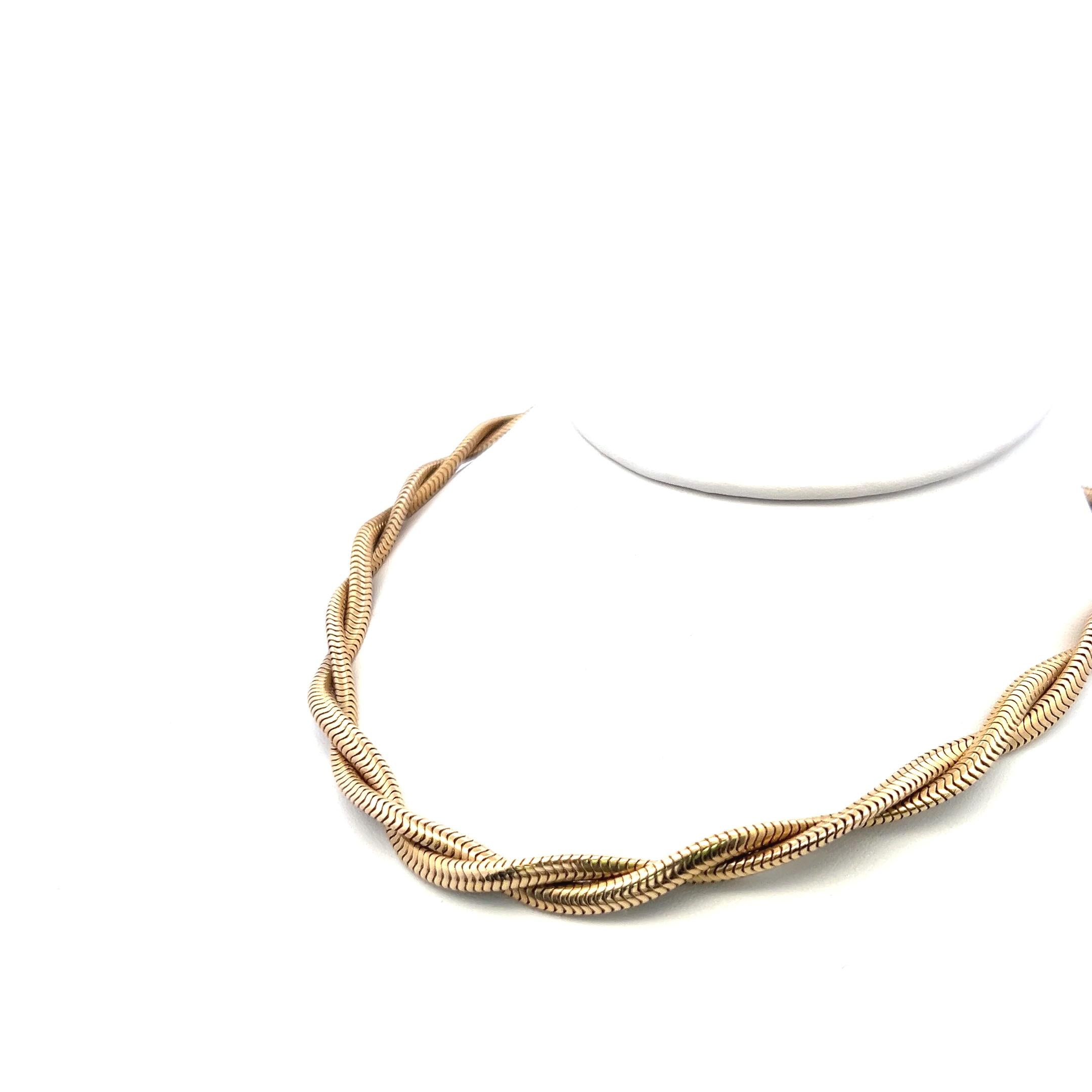 Vintage 14K Yellow Gold Twisted Herringbone Chain Necklace 52.8 Grams 14.50 Inch