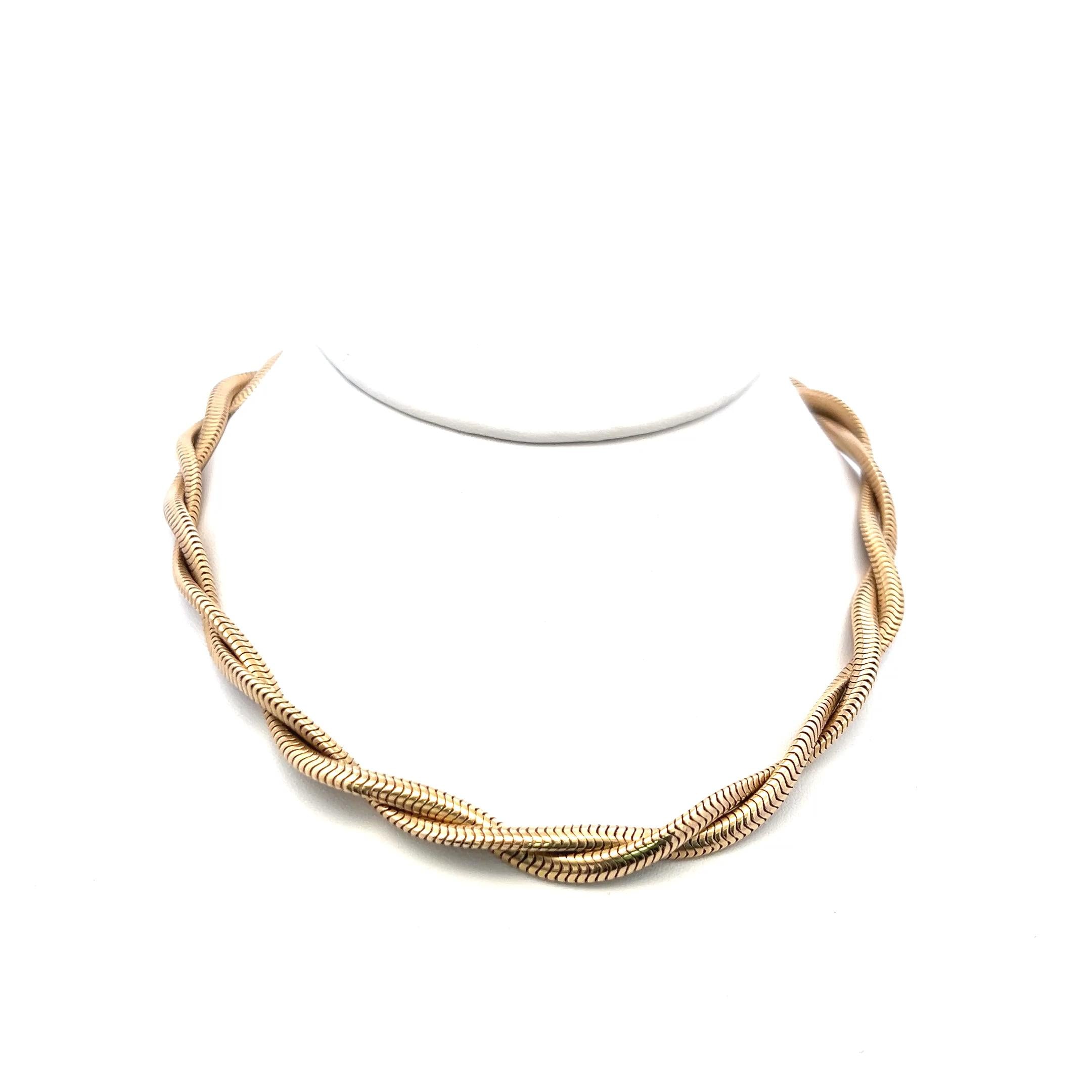 Vintage 14K Yellow Gold Twisted Herringbone Chain Necklace 52.8 Grams 14.50 Inch