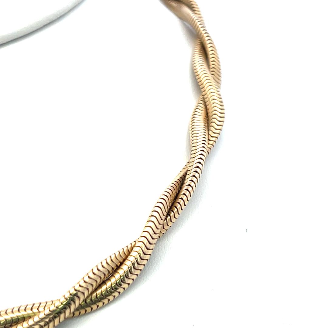 Vintage 14K Yellow Gold Twisted Herringbone Chain Necklace 52.8 Grams 14.50 Inch