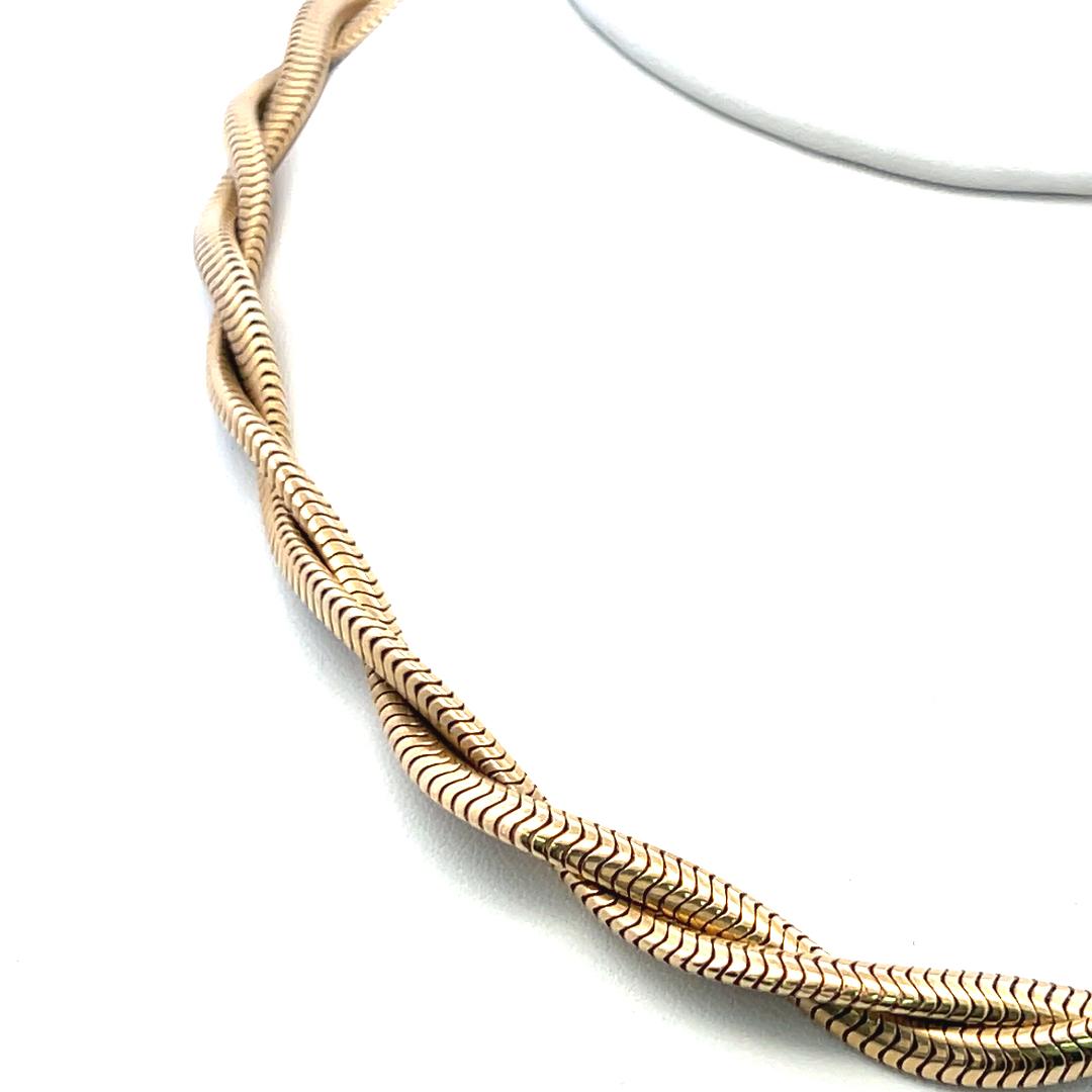 Vintage 14K Yellow Gold Twisted Herringbone Chain Necklace 52.8 Grams 14.50 Inch