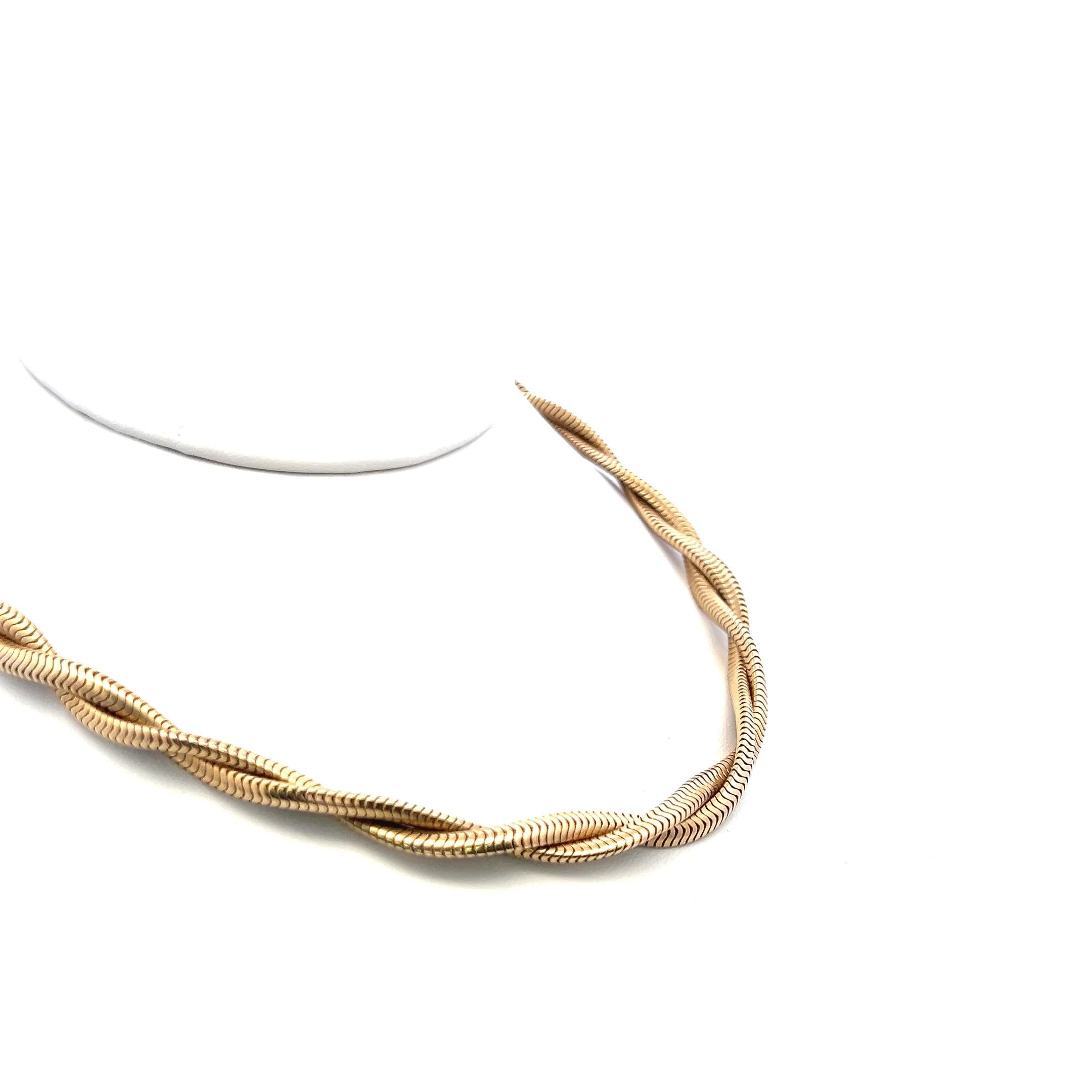 Vintage 14K Yellow Gold Twisted Herringbone Chain Necklace 52.8 Grams 14.50 Inch