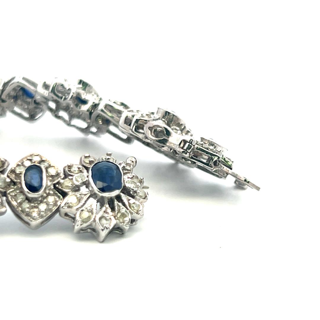 14K White Gold Link Bracelet with 4.8 Carat Round Diamonds & 7.6 Carat Sapphire